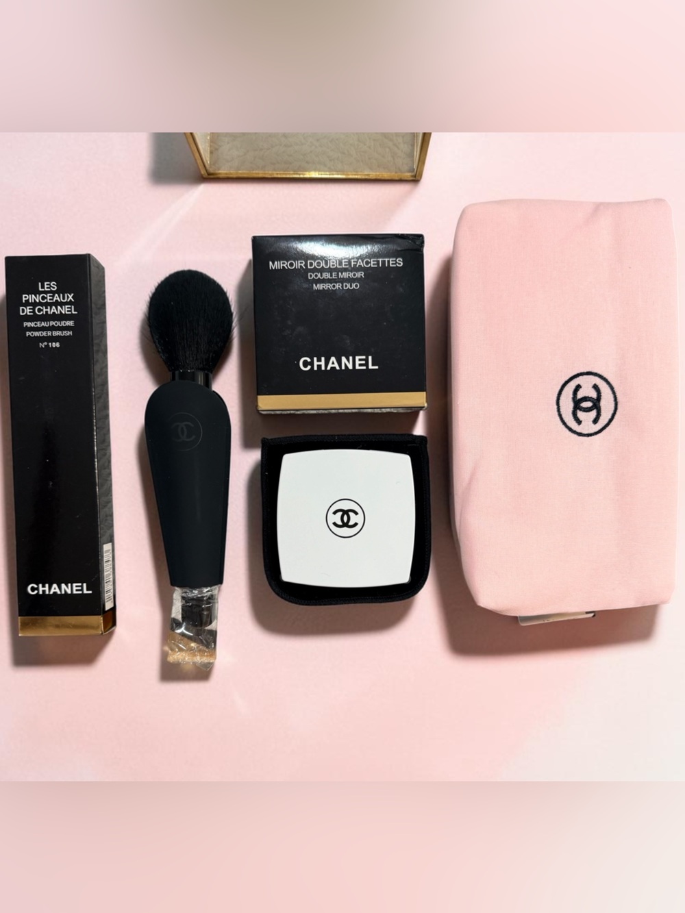 NEW | CHANEL Beauty Gift Set Pink Cosmetic Pouch Mirror Brush Makeup Accessories - Picture 2 of 10